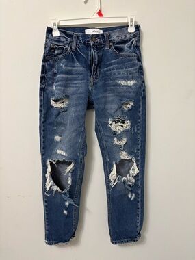 KanKan Distressed Straight Leg Jeans